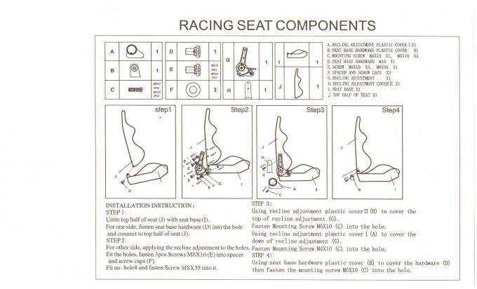 Sport universale regolabile dell'automobile che corre i sedili con il cursore doppio o singolo